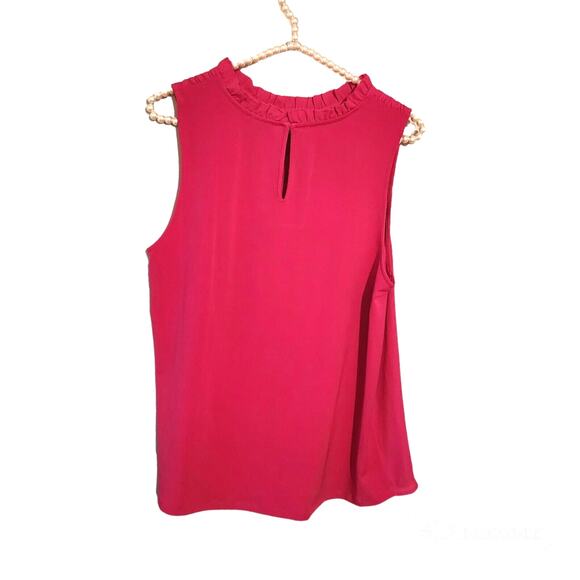 NWT $60 Ann Taylor Sz M Hot Pink Smocked Neck Career Sleeveless Satin Feel Top - Picture 5 of 7